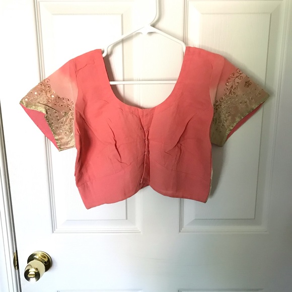 Pink and Beige Georgette Sari - Picture 4 of 6